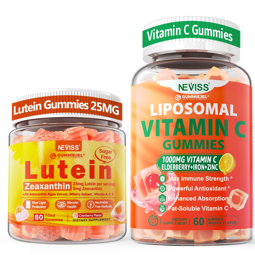 NEVISS 1Pack Liposomal Vitamin C 1000mg Gummies + 1Pack Lutein Zeaxanthin Supplements Gummies