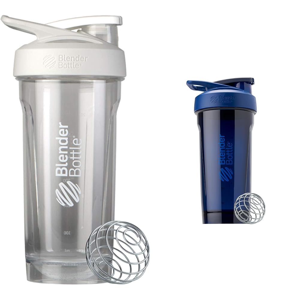 BlenderBottle 28-Ounce Strada Shaker Cups for Protein Shakes, Pre Workout, White and Blue