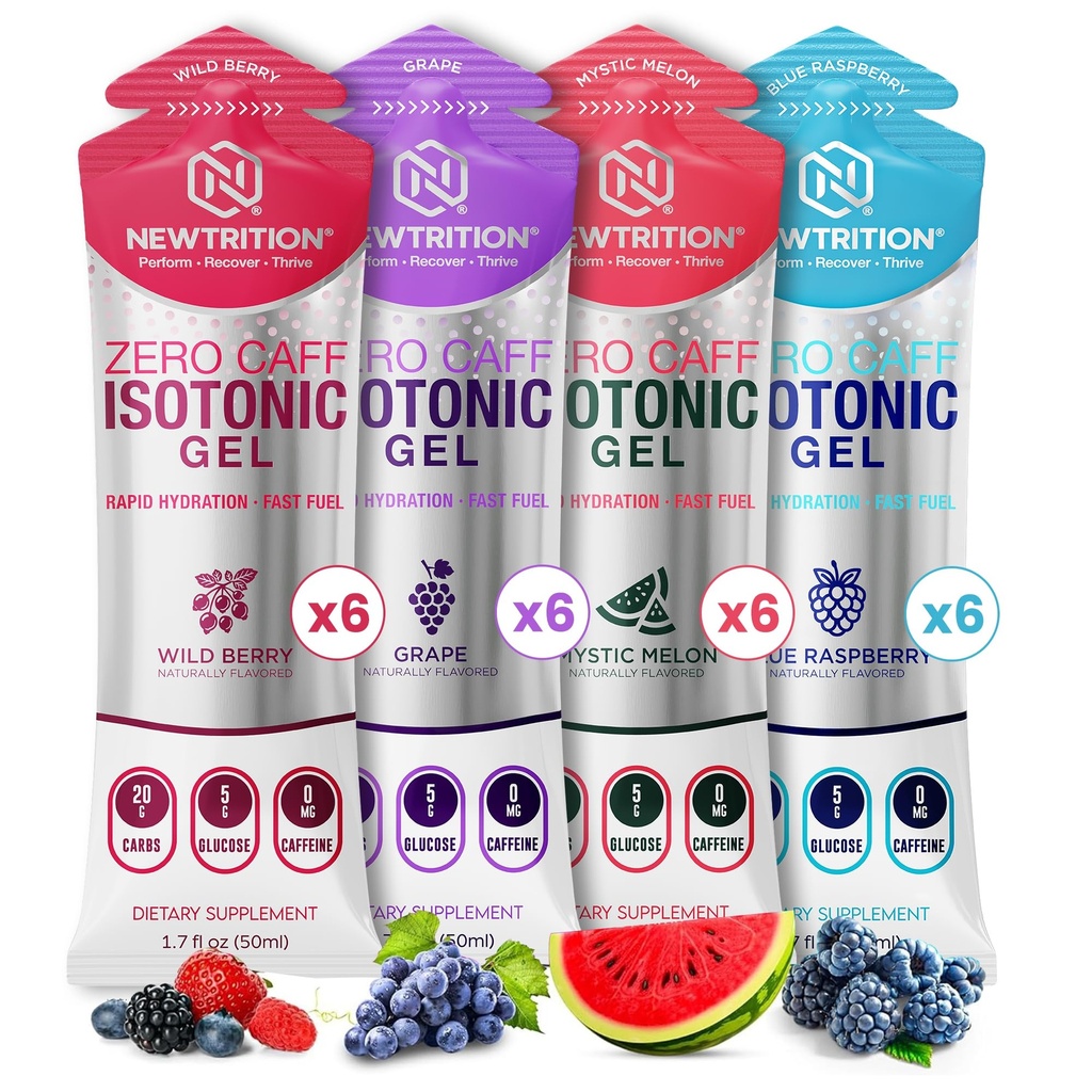 NewTrition® Isotonic Energy Gel – 20g Carbs, No Water Needed - Zero Caffeine Running Gel with Fast Absorption & Smooth Easy Digestion - Endurance Fuel Gels For Runners & Cycling 50ml, Variety Pack