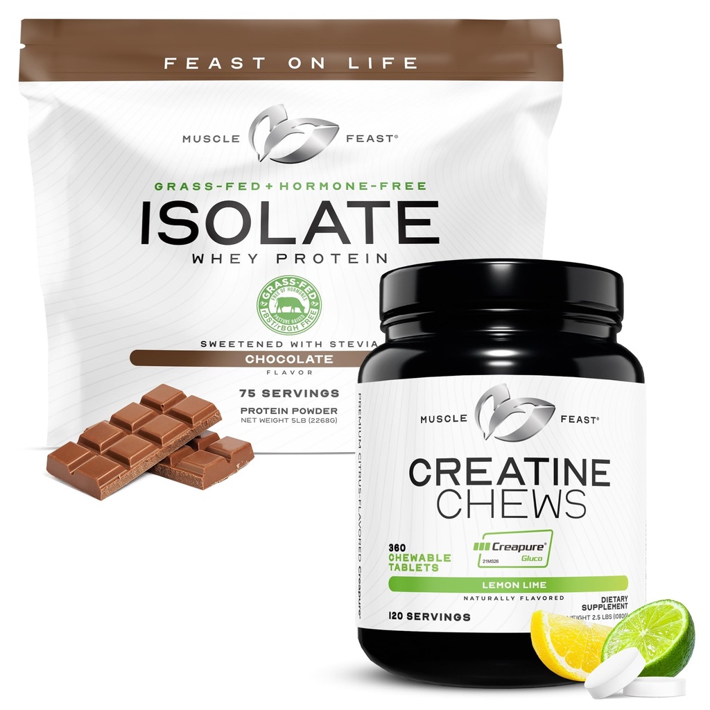 Μύες Feast Isolate + Creatine Candy Bundle: 1 Whey Protein Isolate (Chocolate, 5lb) + 1 Creatine Candy (Lemon Lime, 360) 