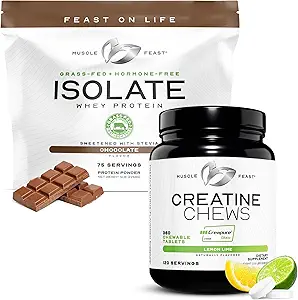 Μύες Feast Isolate + Creatine Candy Bundle: 1 Whey Protein Isolate (Chocolate, 5lb) + 1 Creatine Candy (Lemon Lime, 360) 