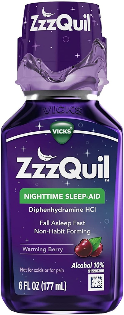 ZzzQuil Vicks Nighttime Sleep-Aid Liquid Warming Berry Flavor - 6 Oz, 2 Pack