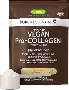 Igennus Advanced Vegan Vanilla Collagen Peptide Powder, Enhanced with Glycine, Proline & Hydroxyproline & Cofactor Vitamin C, Non GMO, Vegetarian Plant Based Collagen Powder Booster, 35 Servings