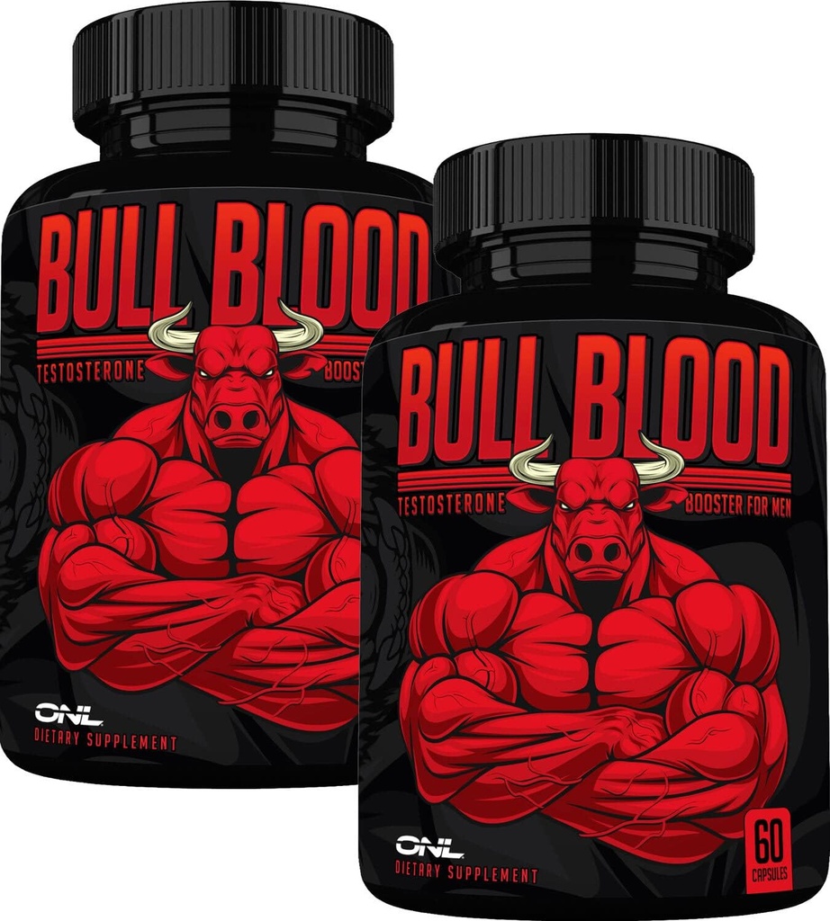 ONL Bull Blood Testosterone Booster - Υψηλής ισχύος αρσενικό Enhanceing Testosterone Supplement για Stamina & Endurance - Test Booster με Maca Root, Horny Goat Weed & Tongkat Ali - 120 Κάψουλες (2-Pack)