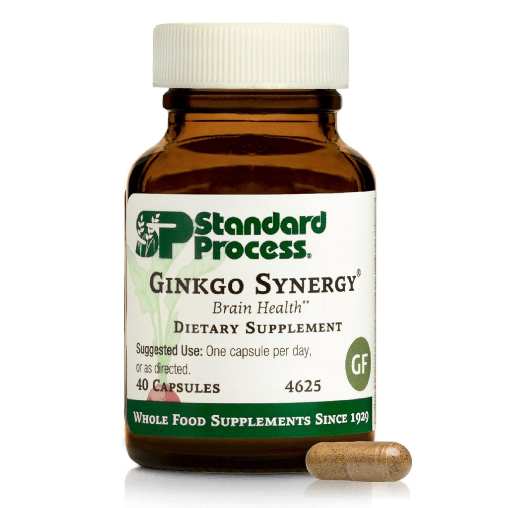 Standard Process Ginkgo Synergy - Brain Health Support Supplement - Supplement with Ginkgo Biloba Extract, Organic Buckwheat Powder & Gotu Kola to Support Antioxidant Activity - 40 Capsules