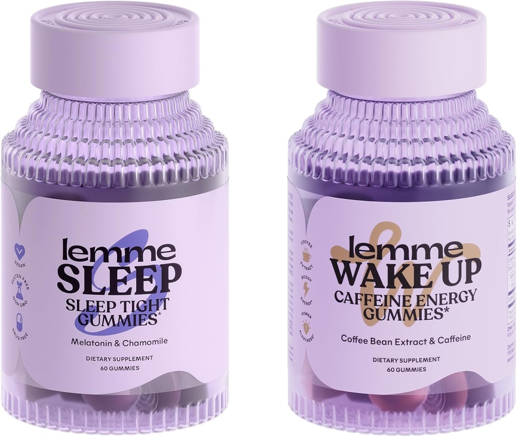 Lemme Sleep and Wake Up Bundle - Gummys ύπνου για την καλύτερη νύχτα ανάπαυσης & αφύπνισης Caffeine Gummies για την ενέργεια - χωρίς γλουτένη, μη GMO, 60 μετρούν το καθένα