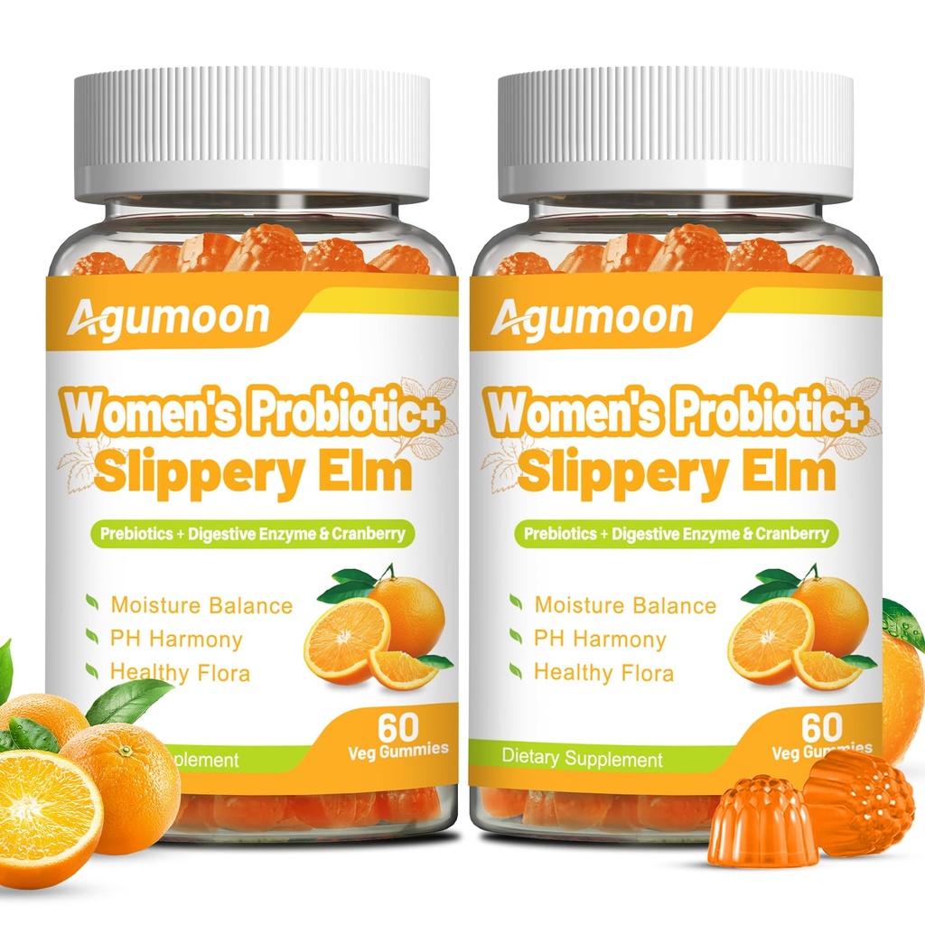 Women Probiotic Gummies,Feminine Balance Gummies with Slippery Elm for Women's PH Balance & Freshness and Digestive Health Orange Flavor 120 Count