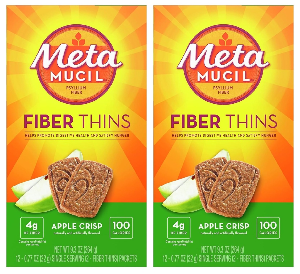 Metamucil, Fiber Thins, Daily Psyllium Husk Fiber Supplement, Supports Digestive Health and Satisfies Hunger, Apple Crisp Flavor, 12 Servings