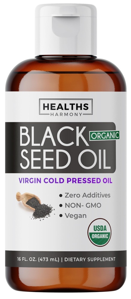 USDA Organic Black Seed Oil Liquid (16 fl oz) Premium Ψυχρό-Pressed Nigella Sativa Παραγωγή Αμιγούς Μαύρου Cumin Seed Oil - Αντιοξειδωτικό συμπλήρωμα - Vegan, Gluten-free, & Μη-GMO (Δεν χάπια ή κάψουλες)