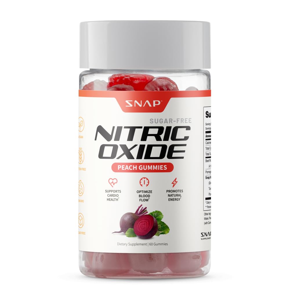 Συμπληρώματα ρίζας τεύτλων Gummies, συμπλήρωμα νιτρικού οξειδίου με οργανικά μπιχλιμπίδια, βιταμίνες, ρόδι και αντιοξειδωτικά για την ενέργεια, υποστήριξη κυκλοφορίας, 60 χωρίς ζάχαρη Gummies, Ροδάκινο