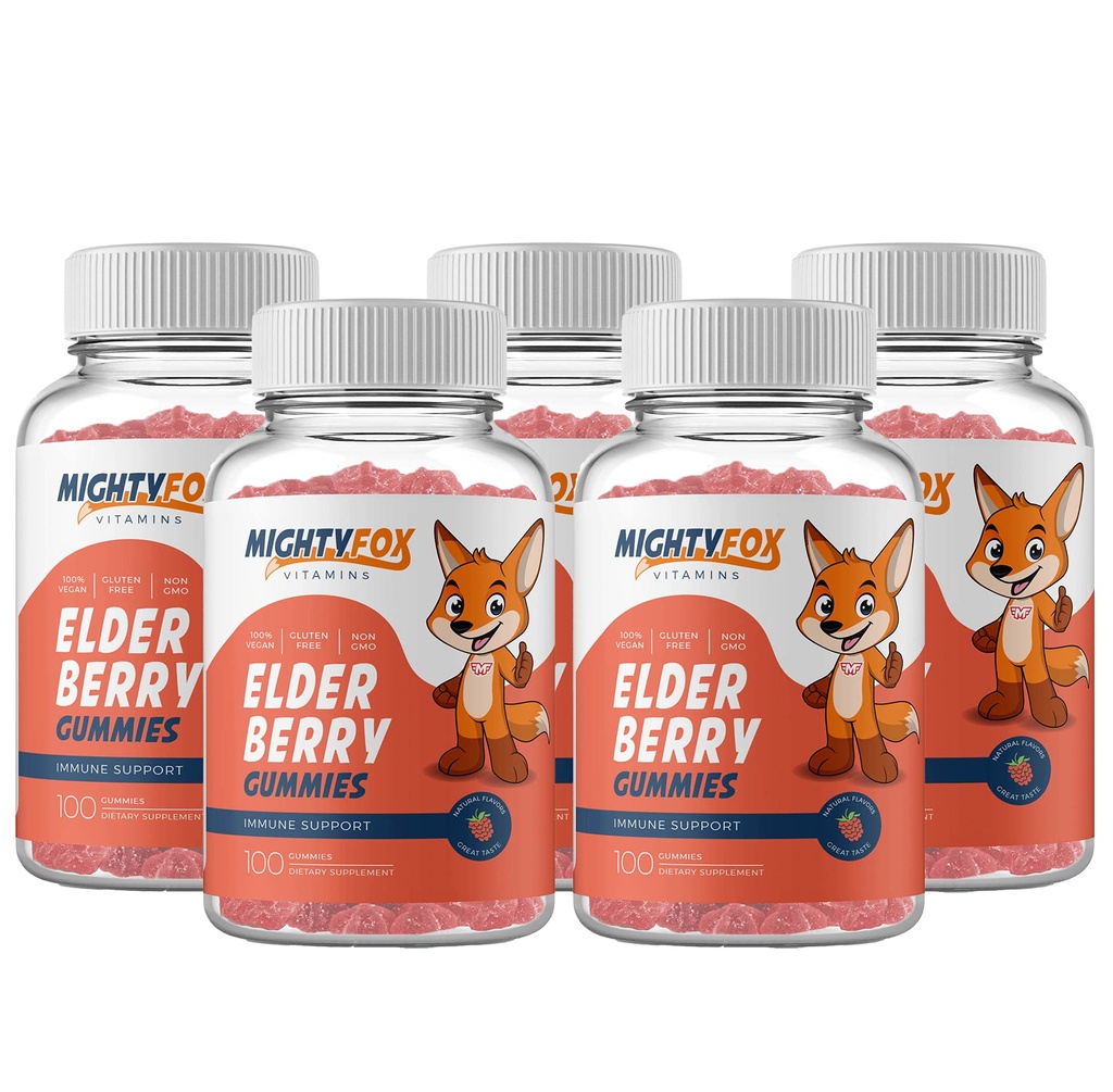 Elderberry Gummies with Sambucus, Echinacea, Propolis and Vitamin C - 100% Vegan, Gluten Free, Non GMO, Raspberry Flavor - 100 Count (5-Pack)