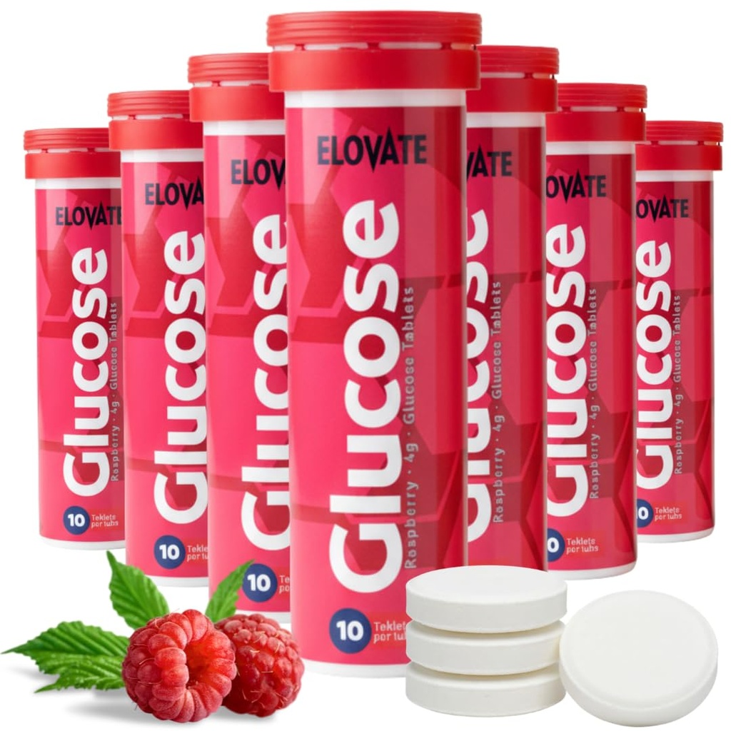 ELOVATE Fast Acting Glucose Tablets, Raspberry Flavor – Raise Low Blood Sugar, 15g Per Serving, Chewable, Gluten Free – 8 Tubes (80 Count)
