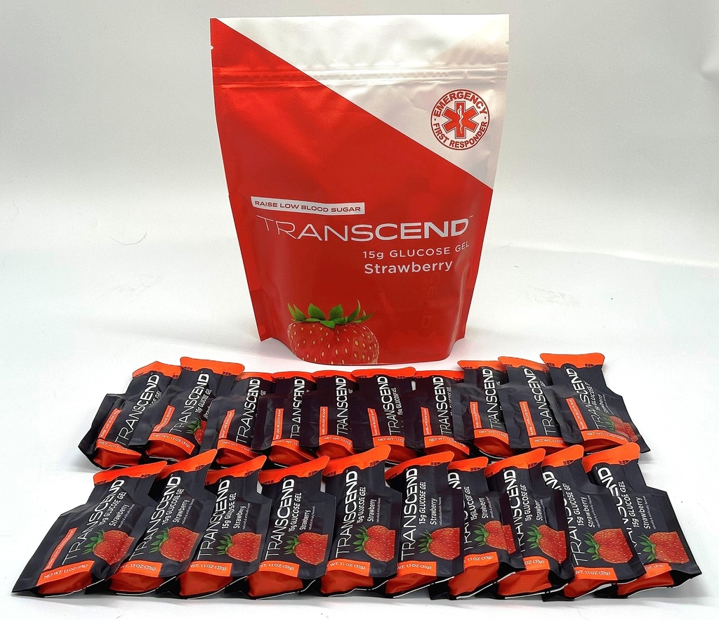 Strawberry Flavored Glucose Gels, Twenty 1.1-Ounce Packets In Brand Bag, 15-Grams Fast-Acting Glucose