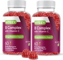 Viteey Vitamin B Complex Gummies with Vitamin C - Ενέργεια, Μεταβολισμός & Ανοσολογική Υποστήριξη - B6, B12, Νιασίνη, Φολικό οξύ, Βιοτίνη, Ασβέστιο - Vegan, Χωρίς Γλουτένη - 120 Count