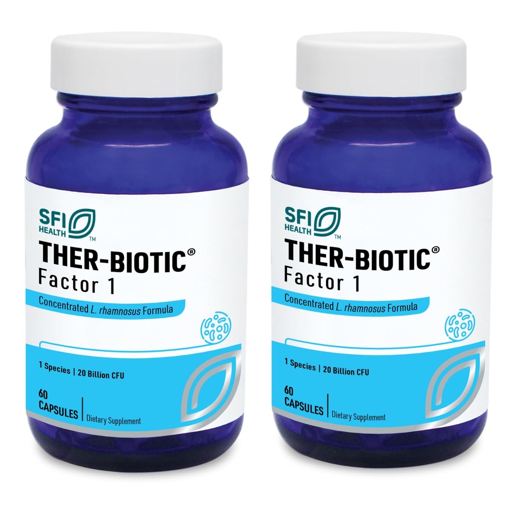 Klaire Labs SFI Health Ther-Biotic Factor 1 Probiotic - Lactobacillus Rhamnosus Single Strain - 20 Billion CFU - Gut & Immune Support L Rhamnosus Probiotics - Hypoallergenic (60 Capsules, 2 Pack)