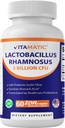 Vitamatic Lactobacillus Rhamnosus 5 δισεκατομμύρια ανά DR κάψουλα (10 δισεκατομμύρια ανά 2 κάψουλες) - 60 Count - Advanced Digestive & Immune Support - Made with Prebiotic Inulin Fiber