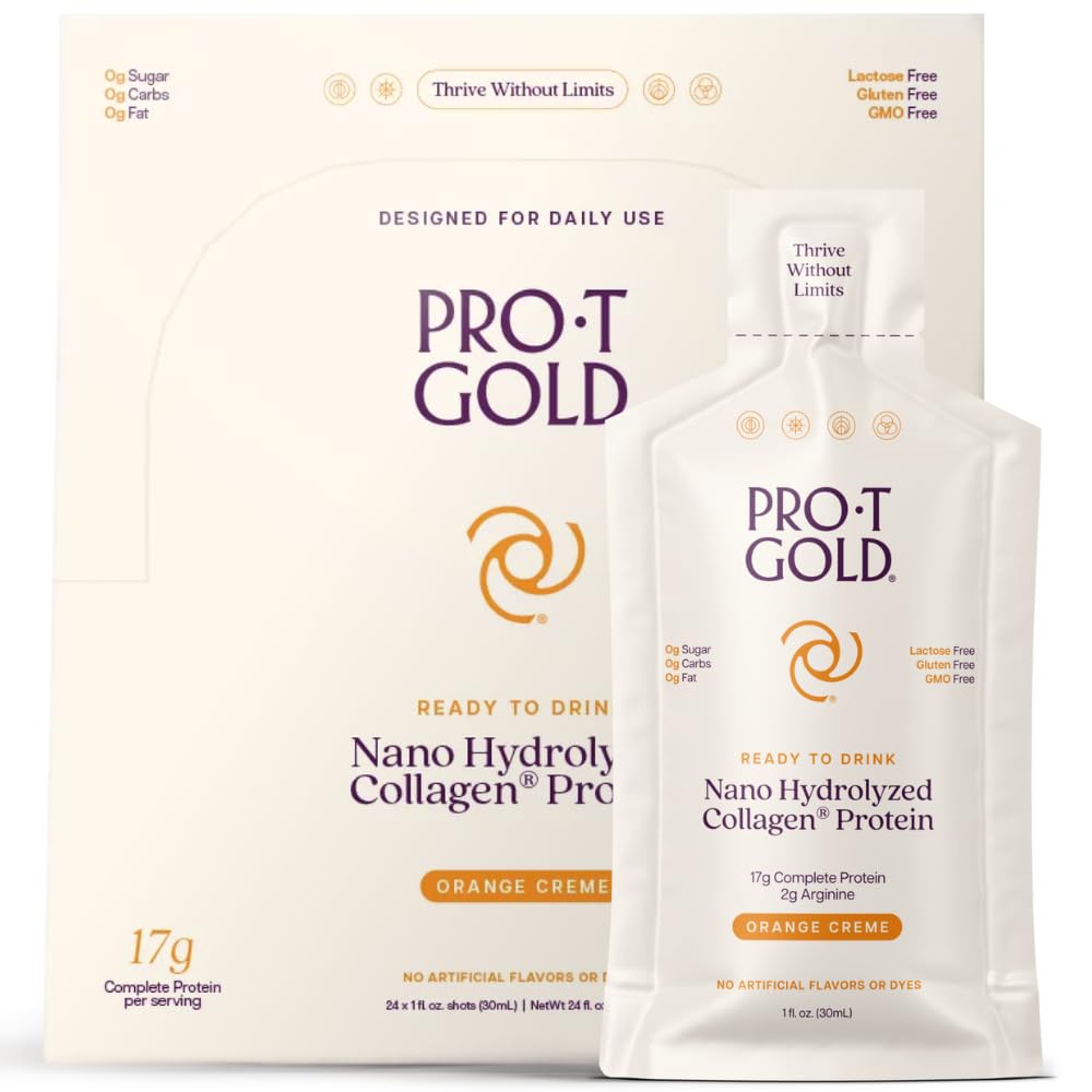 ProT Liquid Collagen Prot, 17g καθαρών πρωτεϊνών Nano-Hydrolyzed Grass Fed Collagen, 2g Αργινίνη για υποστήριξη τραύματος, Χωρίς γλουτένη, Χωρίς ζάχαρη, 0g υδατάνθρακες, πορτοκαλί Creme, 1 fl oz, 24 Pack