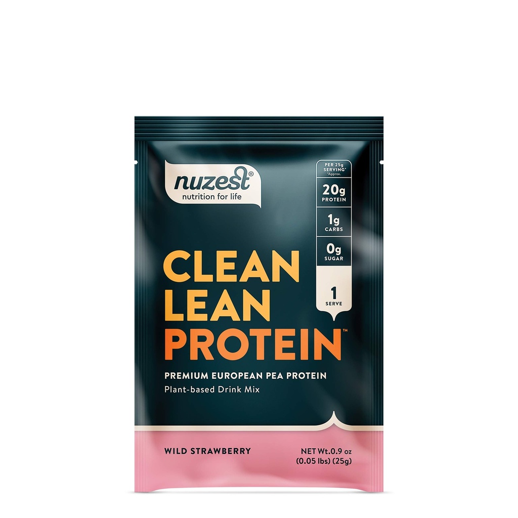 Nuzest - Pea Protein Powder - Clean Lean Protein, Premium Vegan Plant Based Protein Powder, Dairy Free, Gluten Free, GMO Free, Naturally Sweetened Protein Shake, Wild Strawberry, 1 Serving, 0.9 oz