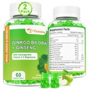2 Packs 240mg Ginkgo Biloba Gummies, Supports Healthy Brain Function, Mood and Memory Support for Adults, 120 Cts