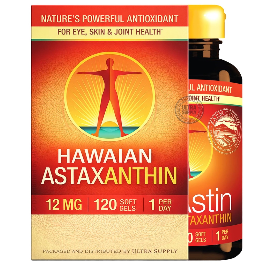 Bio.Astin Hawaiian_Astaxanthin 12mg - 120 Count, Natural Antioxidant from Microalgae
