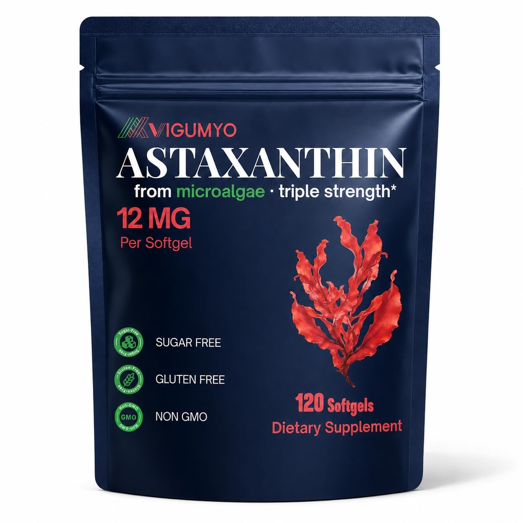 Astaxanthin 12mg Supplement, 120 Softgels, Natural Antioxidant from Microalgae for Eye, Skin & Immune Support, 4-Month Supply, Non-GMO, Gluten & Sugar Free