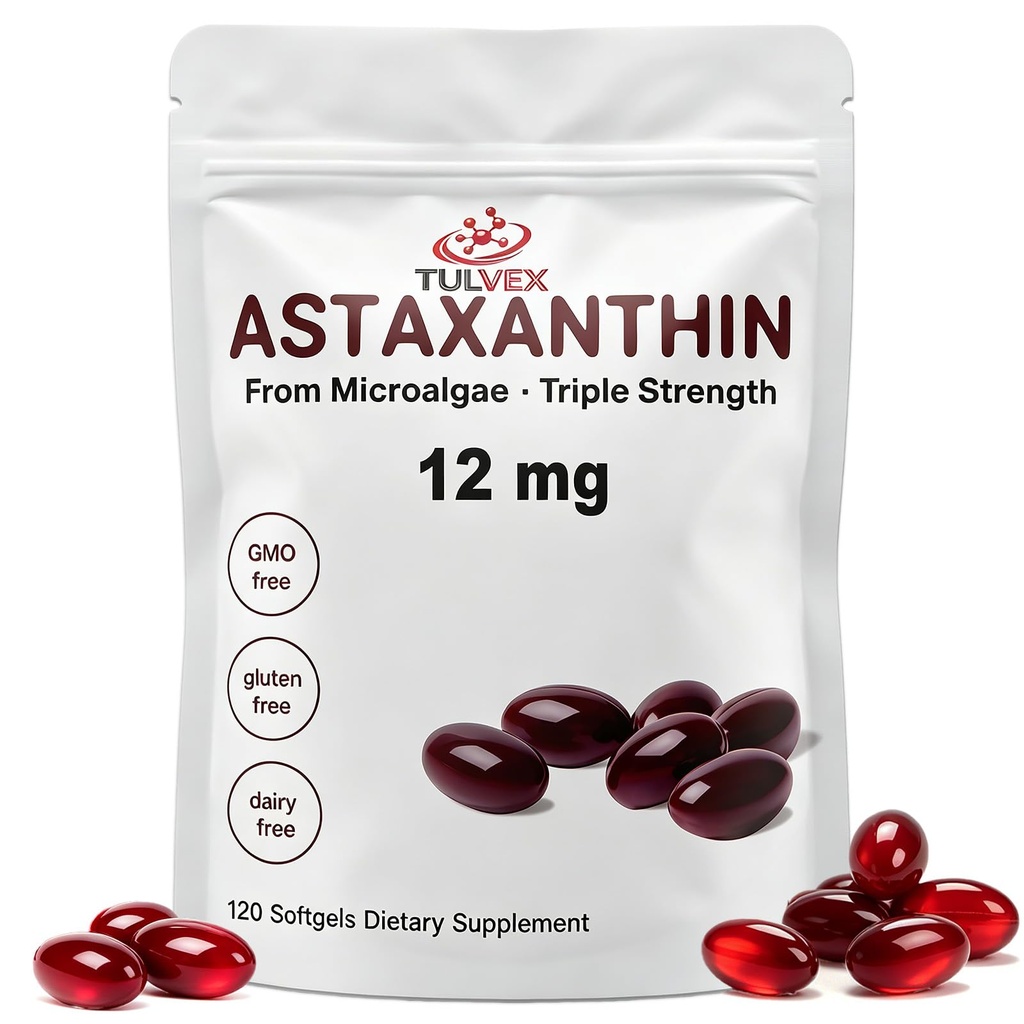 Astaxanthin 12mg, Triple Strength Astaxanthin Supplements, Natural Antioxidant Supplement for Skin & Eye Health Support, 120 Softgels, 4 Month Supply, Non-GMO, Gluten Free