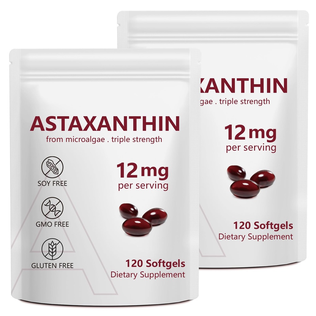 2 Pack Astaxanthin 12mg,Premium Astaxanthin Antioxidant Supplements with Antioxidant Activity, Supports Eye, Immune, Joint, Skin Health, Internal Circulation