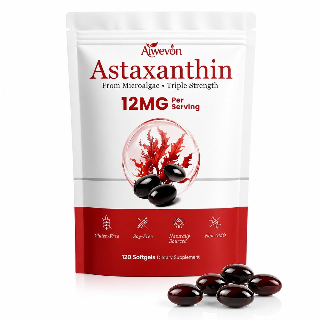 Premium Astaxanthin Softgels 12mg, 120 Microalgae Based Antioxidant Supplement with Coconut Oil, Supports Healthy Skin Vision Circulation & Joint Function, High Quality Non GMO Formula