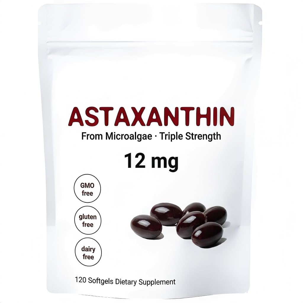 Astaxanthin 12mg Softgels - Premium Astaxanthin from Microalgae, Triple Strength, Immune Support - Non-GMO & Gluten Free 120 Softgels (1)