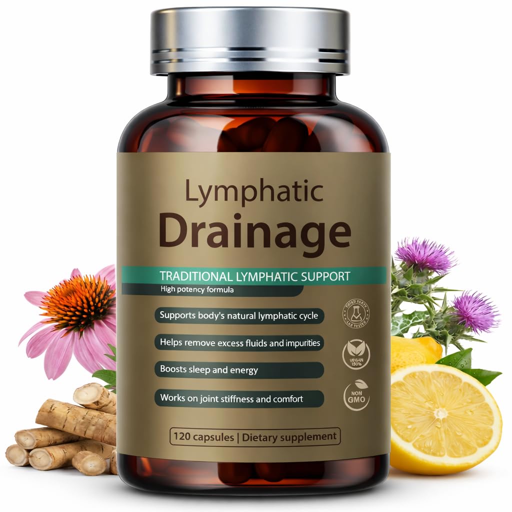 REY&SHAW Lymphatic Drainage Supplement, 120 Capsules with Echinacea, Dandelion, Burdock Root & Cleavers, Herbal Support for Fluid Balance, Immune Wellness & Healthy Skin Appearance, Non-GMO