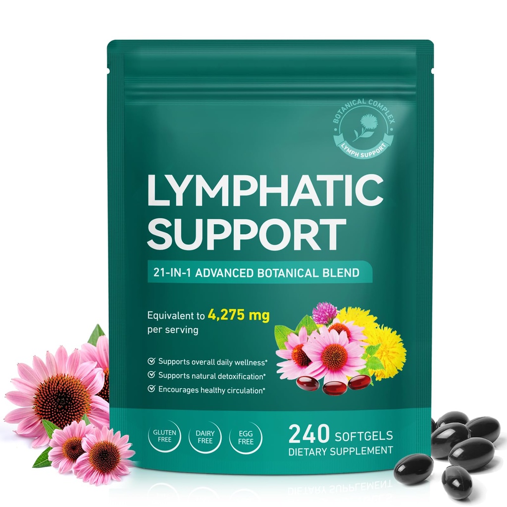 Lymphatic Drainage Supplements, Lymph System Support Supplement for Women & Men, Natural Herbal Blends with Echinacea, Dandelion, Burdock Root for Lymph System - 240 Softgels