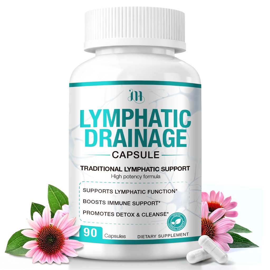 Lymphatic Drainage Supplements, Herbal Complex with Echinacea, Dandelion & Cleavers – Supports Bloating, Immune Health, Fluid Balance & Natural Detox, 90 Capsules