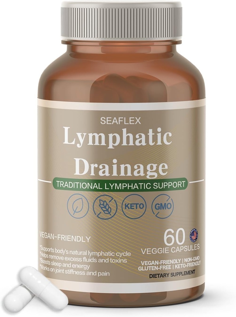 Lymphatic Drainage Capsules Natural Herbal Supplement for Fluid Balance & Immune Health, with Echinacea, Dandelion, and Burdock 60 Capsules