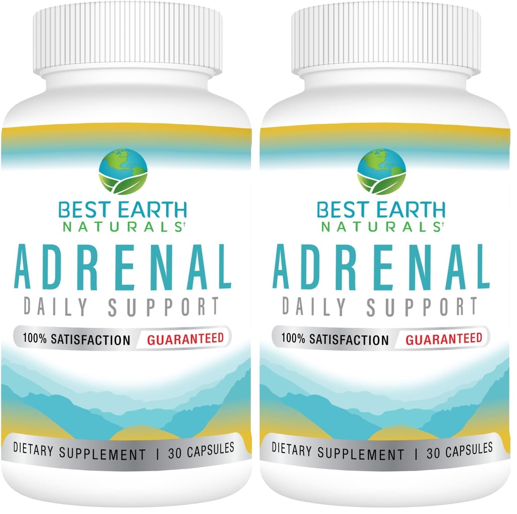 Best Earth Naturals - Adrenal Support for Adults - Holy Basil, B C Vitamins, L-Tyrosine, Rhodiola Rosea Root, Ashwagandha Supplements for Cortisol Manager Support - 30 Day Supply (Pack of 2)