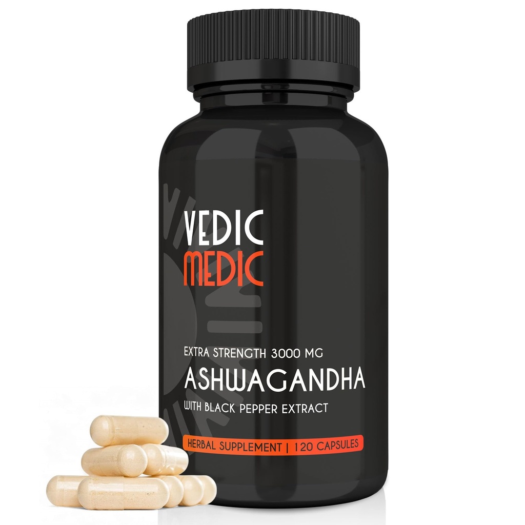 Βιολογικές κάψουλες Ashwagandha Extra Strength 3000mg με εκχύλισμα μαύρου πιπεριού - ανακούφιση από το στρες, ενίσχυση της διάθεσης, υποστήριξη ενέργειας - μη ΓΤΟ, Vegan, χωρίς γλουτένη (120)
