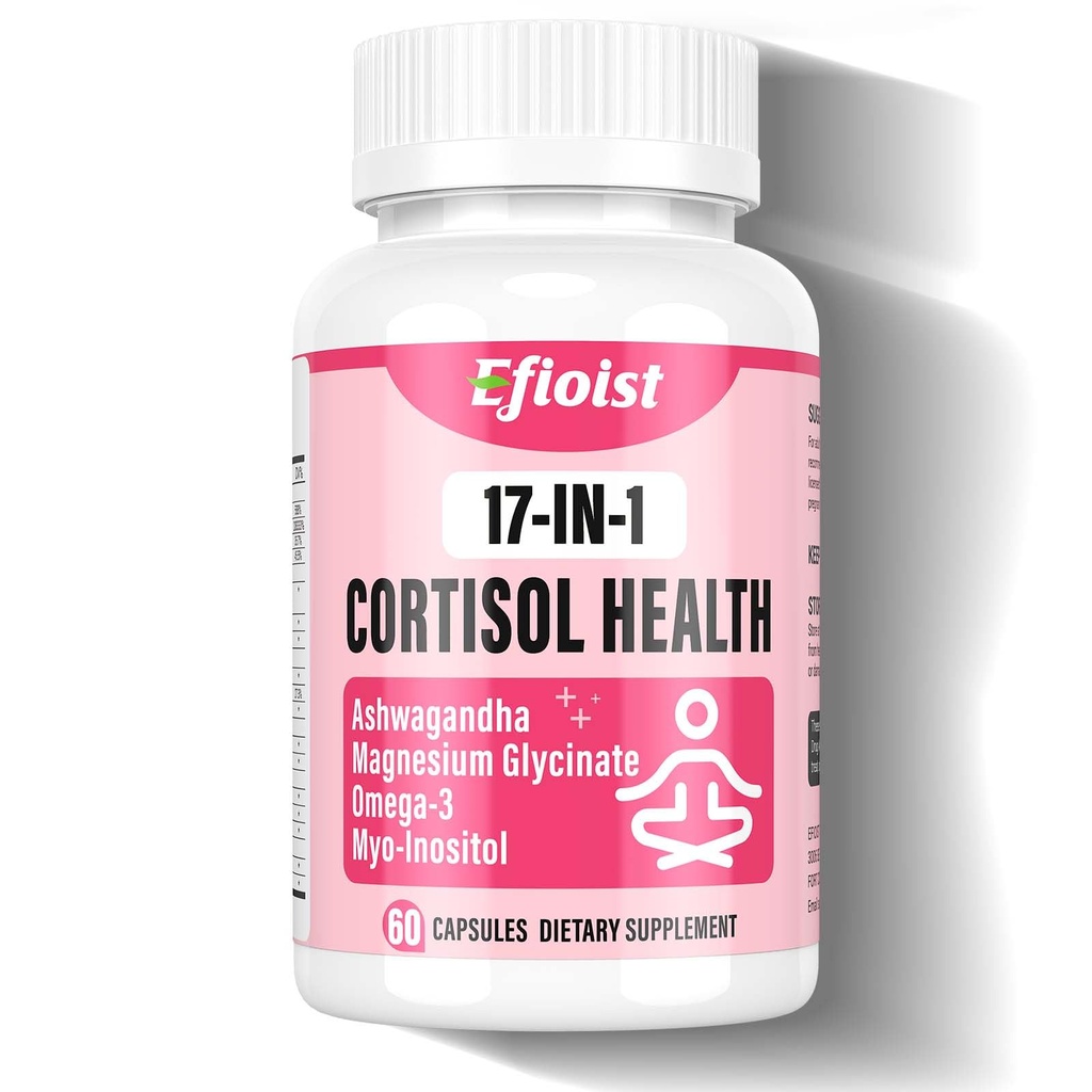 Cortisol Reducer, 17-in-1 Cortisol Supplement for Women, Hormone Harmony for Women with Ashwagandha, Rhodiola Rosea, Magnesium Glycinate, Omega-3, for Mood, Focus, Sleep Support, 60 Capsules