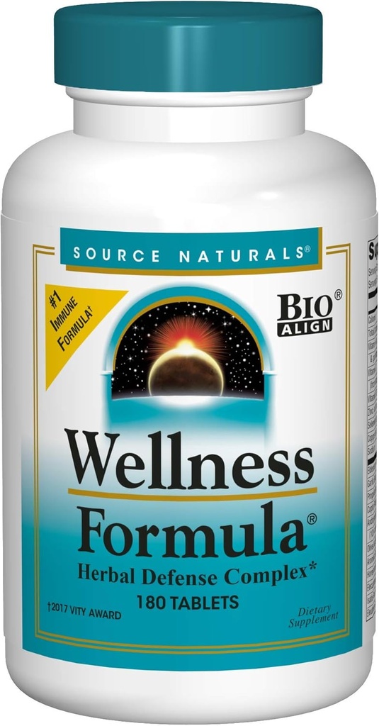 Source Naturals Wellness Formula Bio-Aligned, Echinacea Free Vitamins & Herbal Defense - Συμπλήρωμα Υποστήριξης Ανοσοποιητικού Συστήματος & Ανοσίας Booster - 180 Count