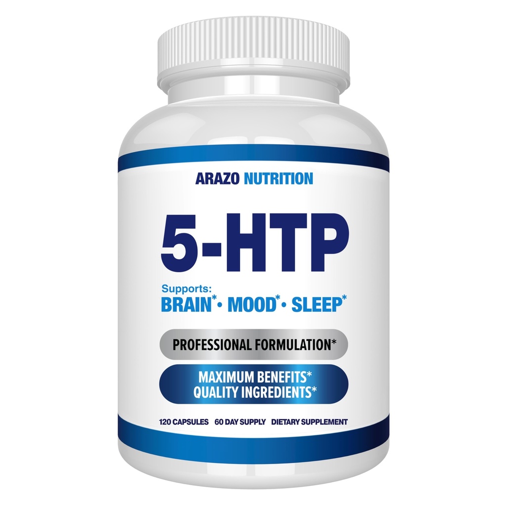 5-HTP 200 MG ανά υπηρεσία Plus Ασβέστιο για Mood, Ύπνο – Υποστηρίζει την ήρεμη και χαλαρή διάθεση – 99% Υψηλή καθαρότητα – 120 κάψουλες – Arazo Διατροφή