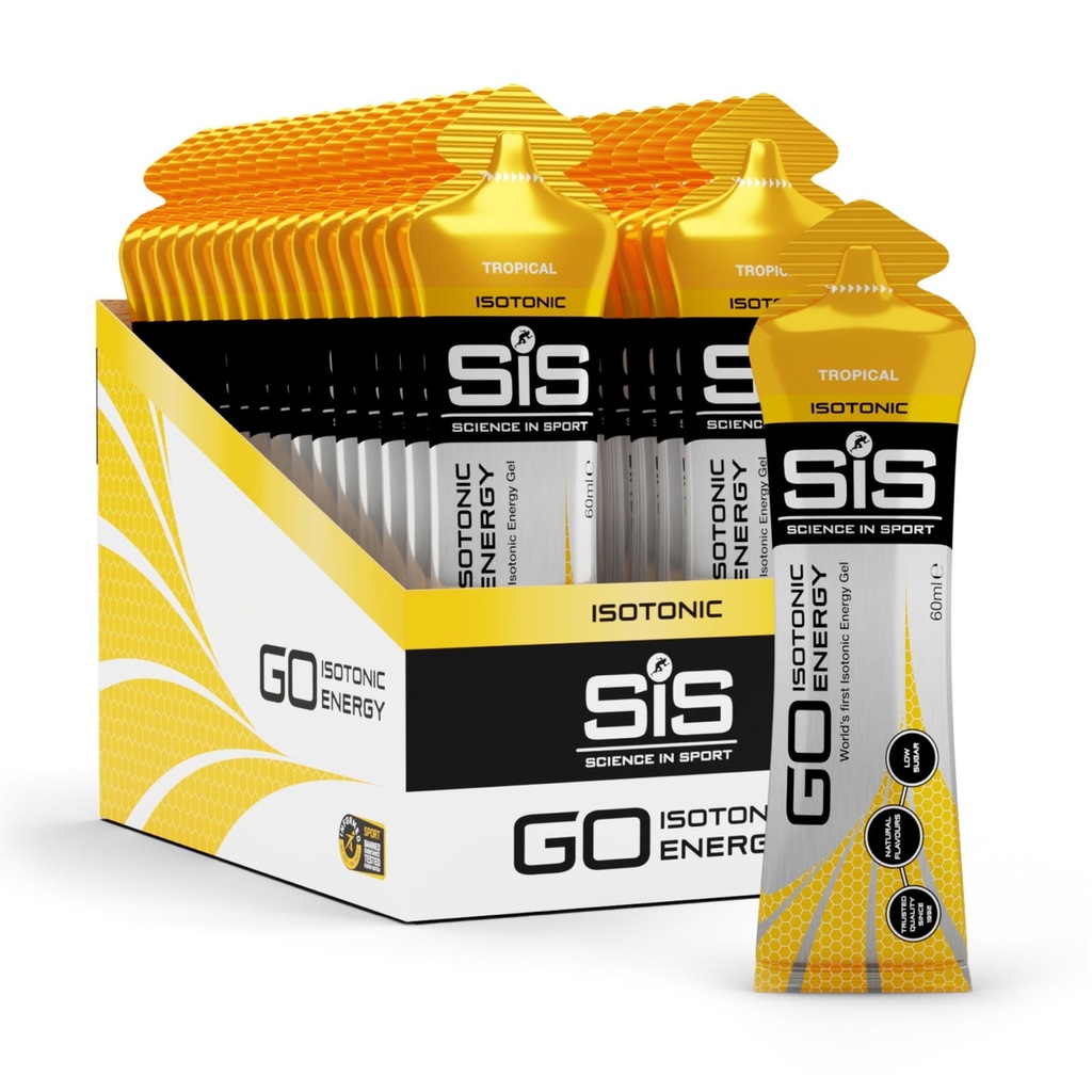 Science in Sport GO Isotonic Energy Gel - Fast-Acting Liquid Carbohydrate Gel for Instant Energy - Sports Nutrition - Gluten-Free & Vegan - Tropical Flavor - 30 Count