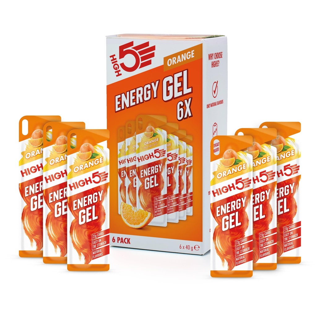 HIGH5 Energy Gel Quick Release Energy On The Go From Natural Fruit Juice (Orange, 6 x 40g)