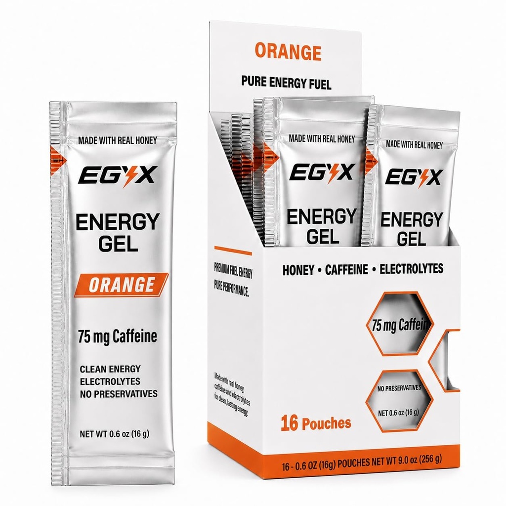 Honey-Based Energy Gel – 75mg Caffeine, Fast Clean Energy, Preservative-Free for Running, Workouts & Daily Use, 16 Pack (Orange)