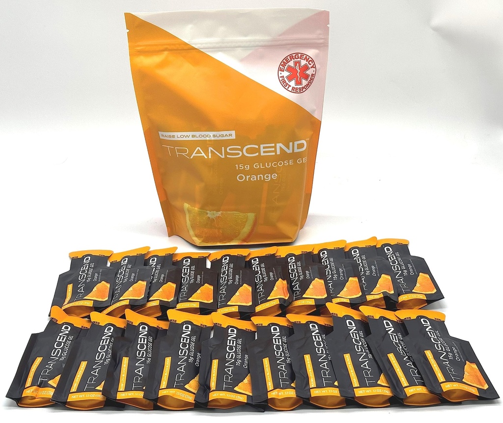 Orange Flavored Glucose Gels, Twenty 1.1-Ounce Packets in Brand Bag, 15-Grams Fast-Acting Glucose