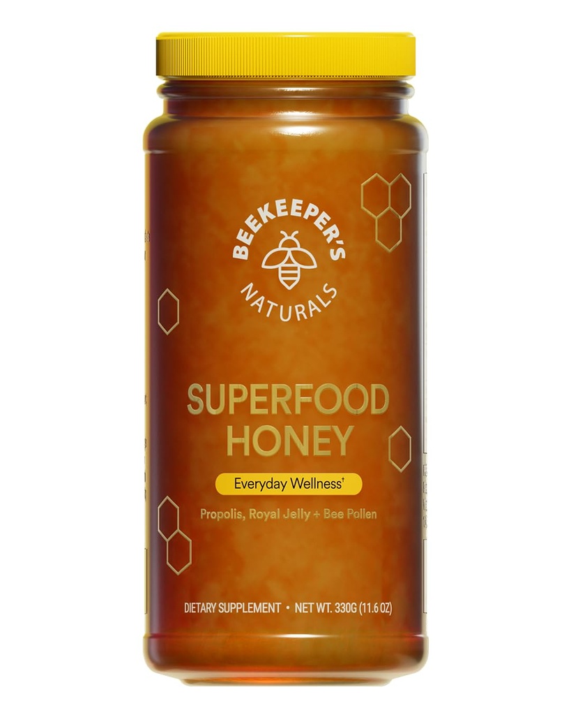 Superfood Honey by Beekeeper's Naturals - Bee Pollen, Royal Jelly, Propolis, Honey - Natural Energy, Immune Support, Mental Clarity, Athletic Performance (11.6 oz)