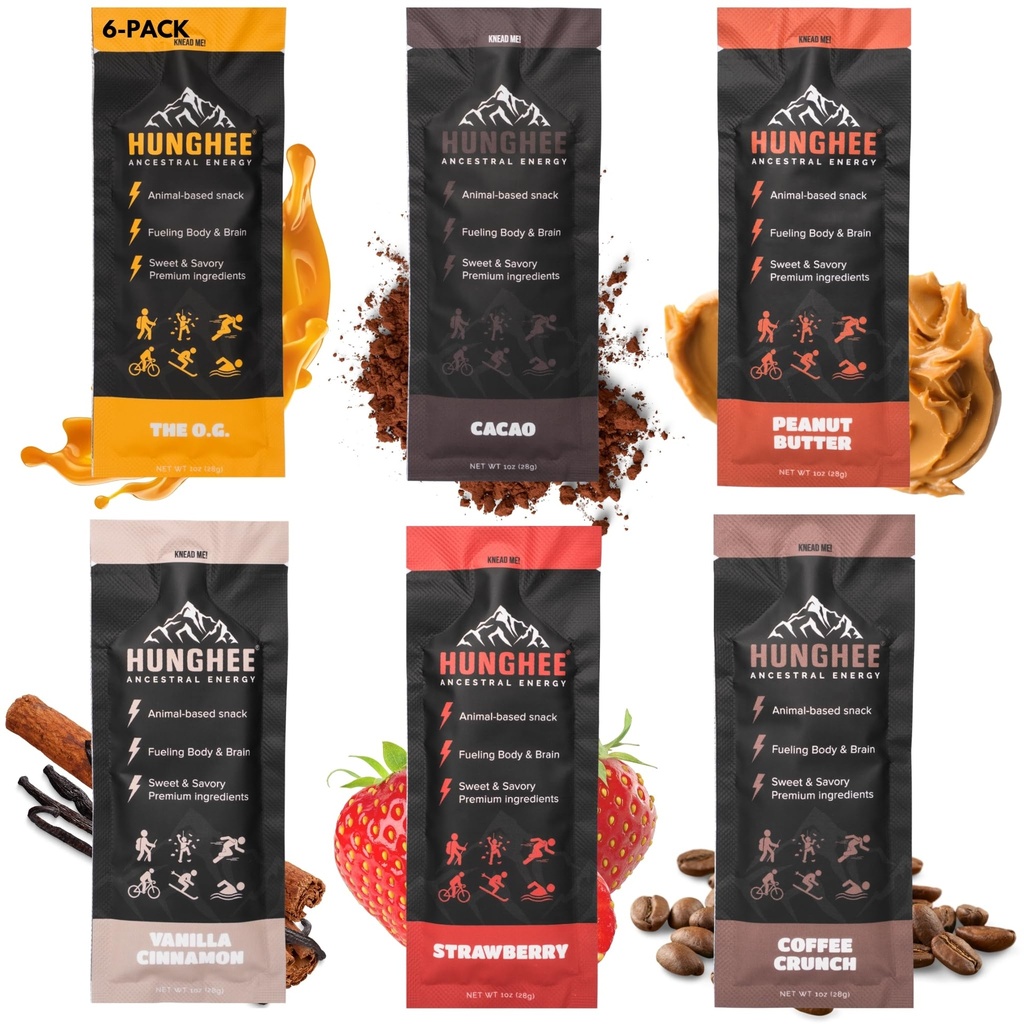 Ancestral Energy Variety Pack | Organic Grass-Fed Ghee & Raw Honey Blend | Animal-Based Energy Boost for Athletes | Hiking, Cycling, Running, Backpacking | Healthy Snack (Pack of 6)