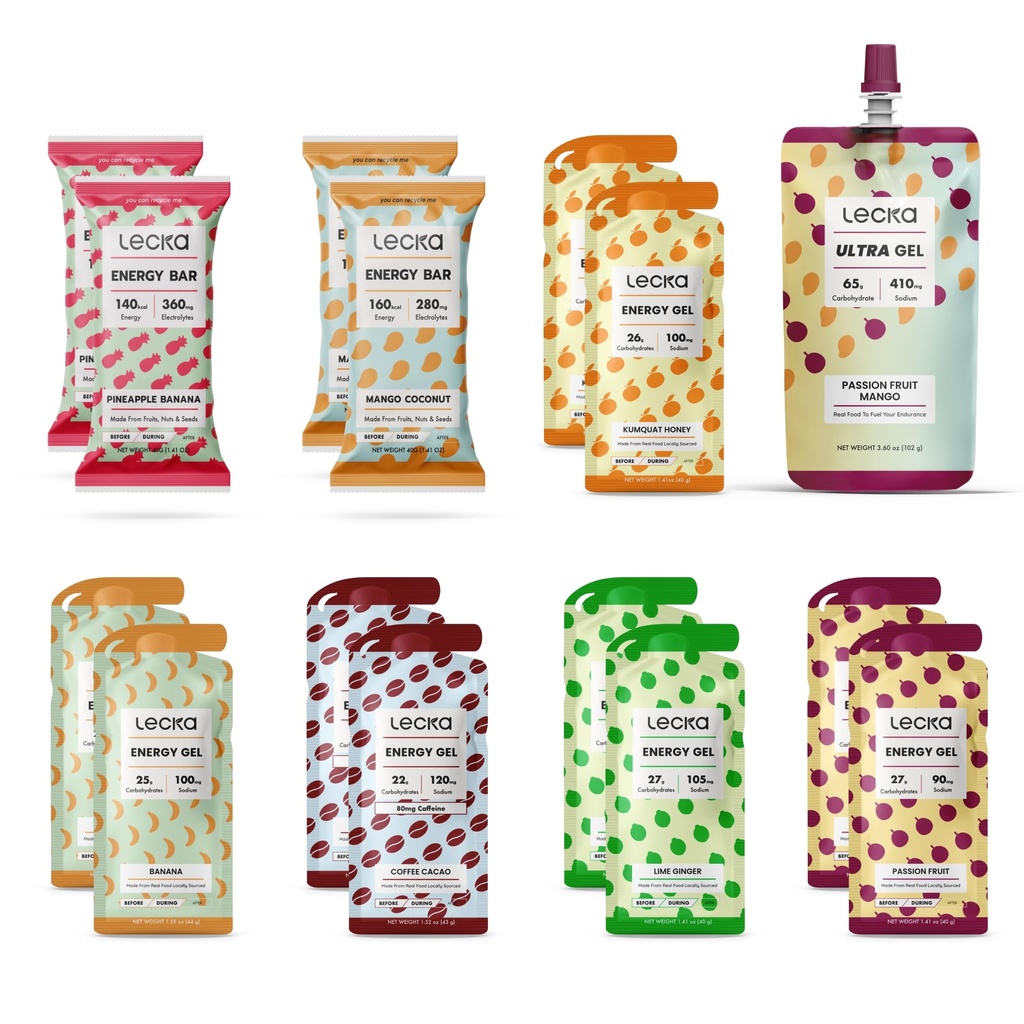 Lecka Ultimate Energy Sample Pack - 15 Count: Gels, Bars and Ultra Gel - Real Fruit, No Maltodextrin, Vegan, Gluten-Free - All Flavors (15 Count)