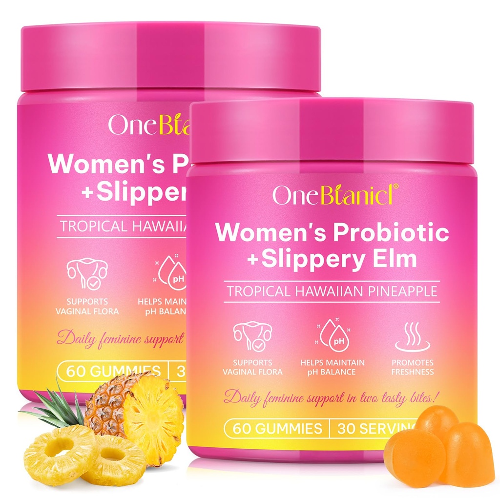 Feminine Probiotics Gummies 2PCS, Vaginal Probiotics for Women Gummies with Slippery Elm,Feminine Balance pH for Healthy Odor,Improve Immune,Support Vaginal Health,Natural Pineapple Flavor,60 Count