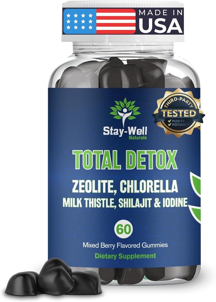 Ολικό Detox, Heavy Metal Detox για Ενήλικες- Ζεόλιθος, Chlorella, Milk Thistle, Shilajit & Iodine, Toxin Cleanse, Pineal Decalcification, Fluoride Cleanse, Heavy Metal Cleanse, 60 Mixed Berry Gummies