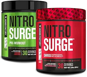 Jacked Εργοστάσιο Nitrosurge προ-εξάσκηση σε Cherry Limeade & Watermelon Nitrosurge Shred Θερμογόνο προ-εξάσκηση για άνδρες και γυναίκες