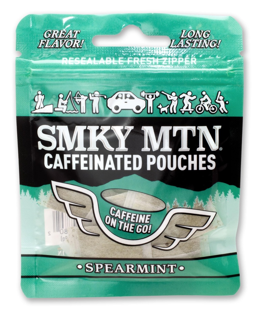 SMOKEY MOUNTAIN Caffeinated Pouches - Spearmint - Tobacco Free and Nicotine Free - 15 Pouches Per Pack - 1 Pack