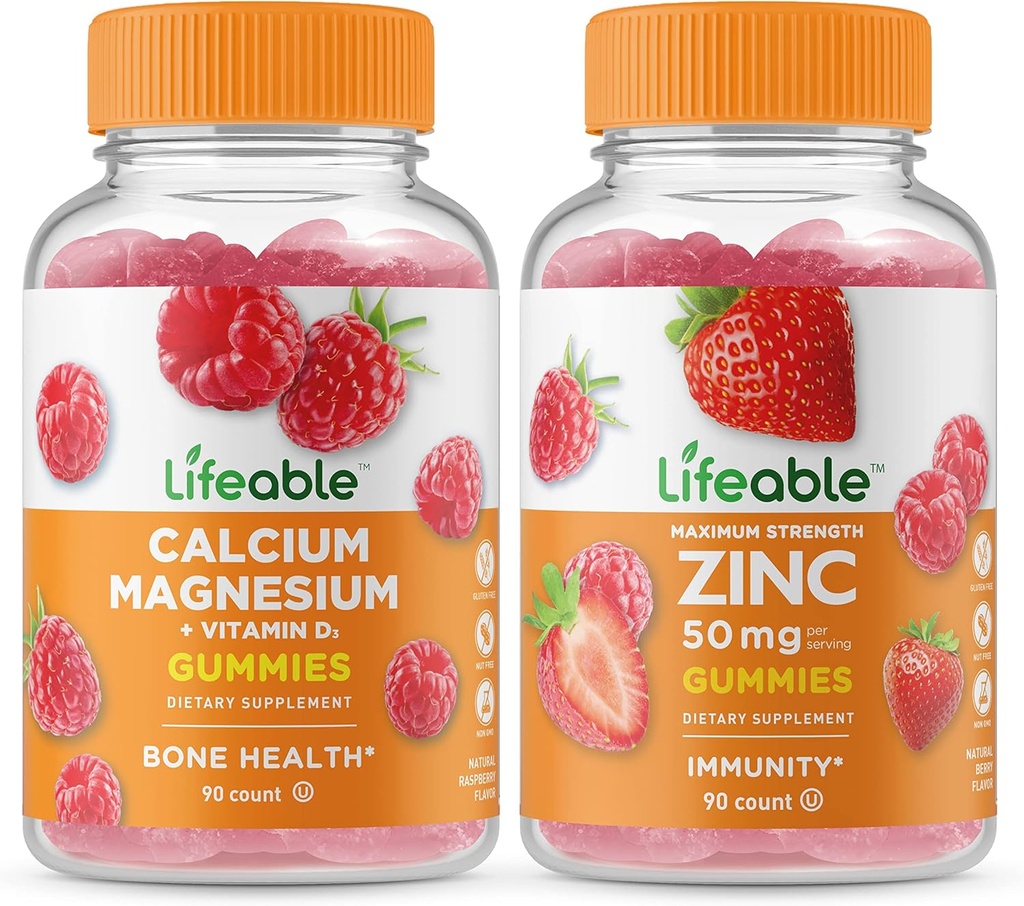 Ζωηρό μαγνήσιο ασβεστίου + ψευδάργυρος 50mg, Gummies Bundle - Μεγάλη γεύση, συμπλήρωμα βιταμίνης, χωρίς γλουτένη, χωρίς ΓΤΟ, Μασώμενα